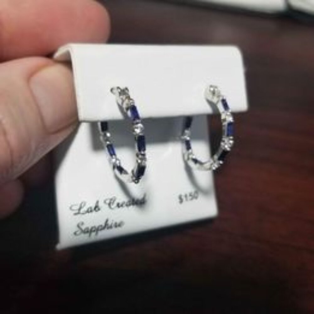 Sapphire Earrings, Blue And White (Lab Created Stone) - Jewelry